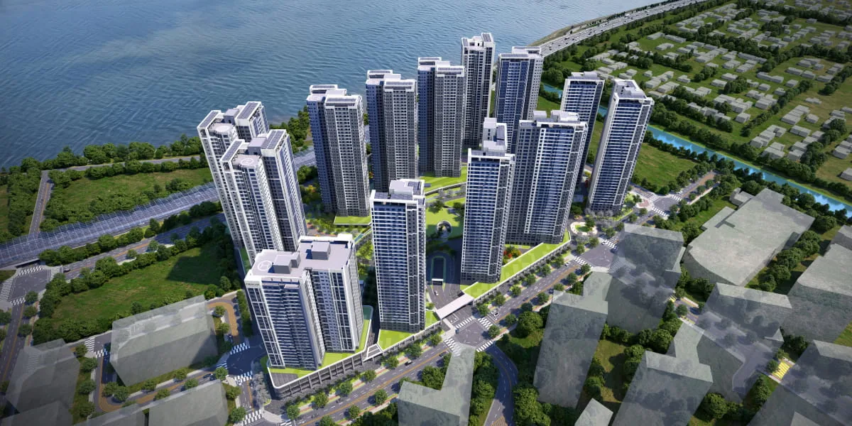 한강변 12개동 단지 조감도 CG
